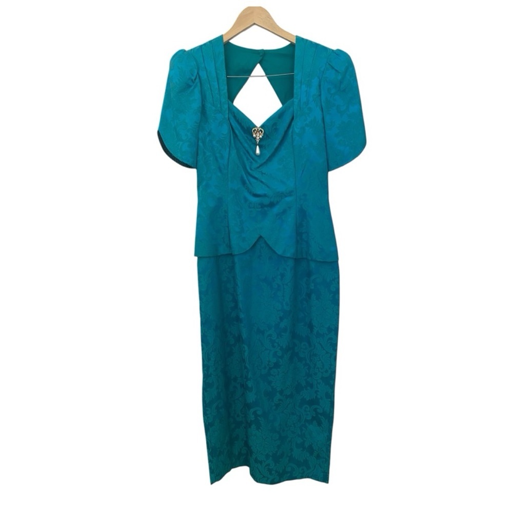 Scott McClintock Womens 1980s vintage Teal Formal Dress - Picture 4 of 9